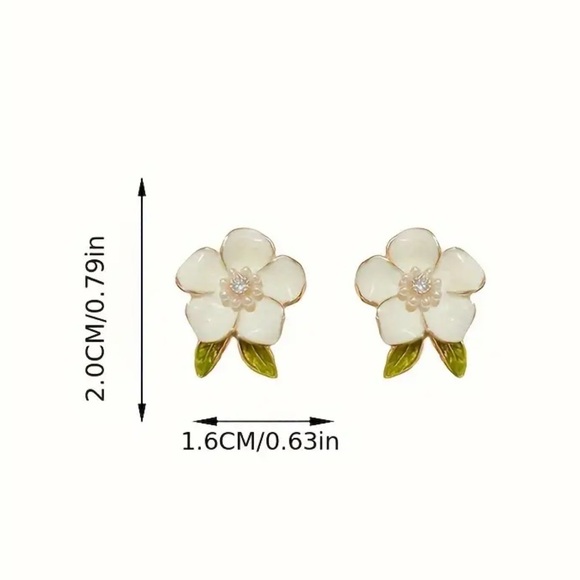 NWOT - Floral Earrings in White Enamel and Cubic Zirconia - Picture 7 of 7